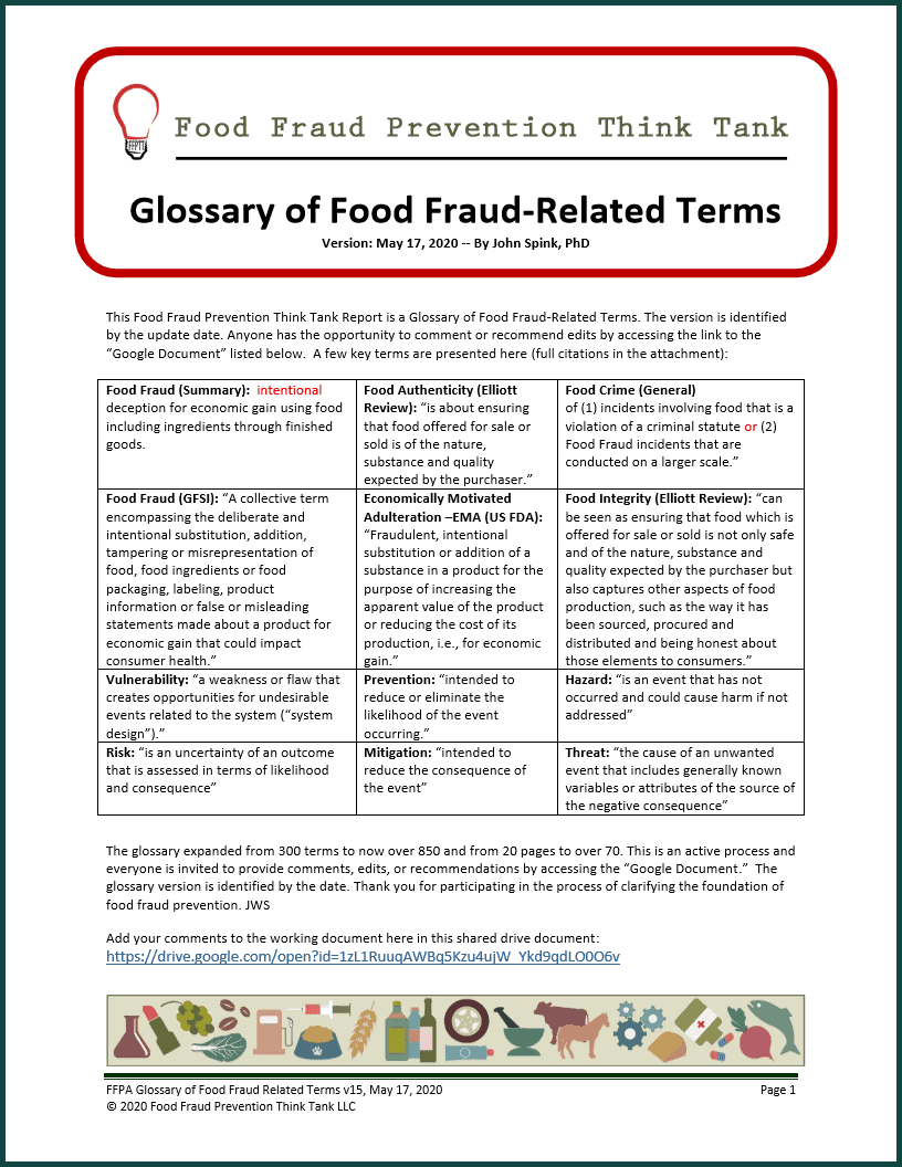 Glossary of food fraud-related terms